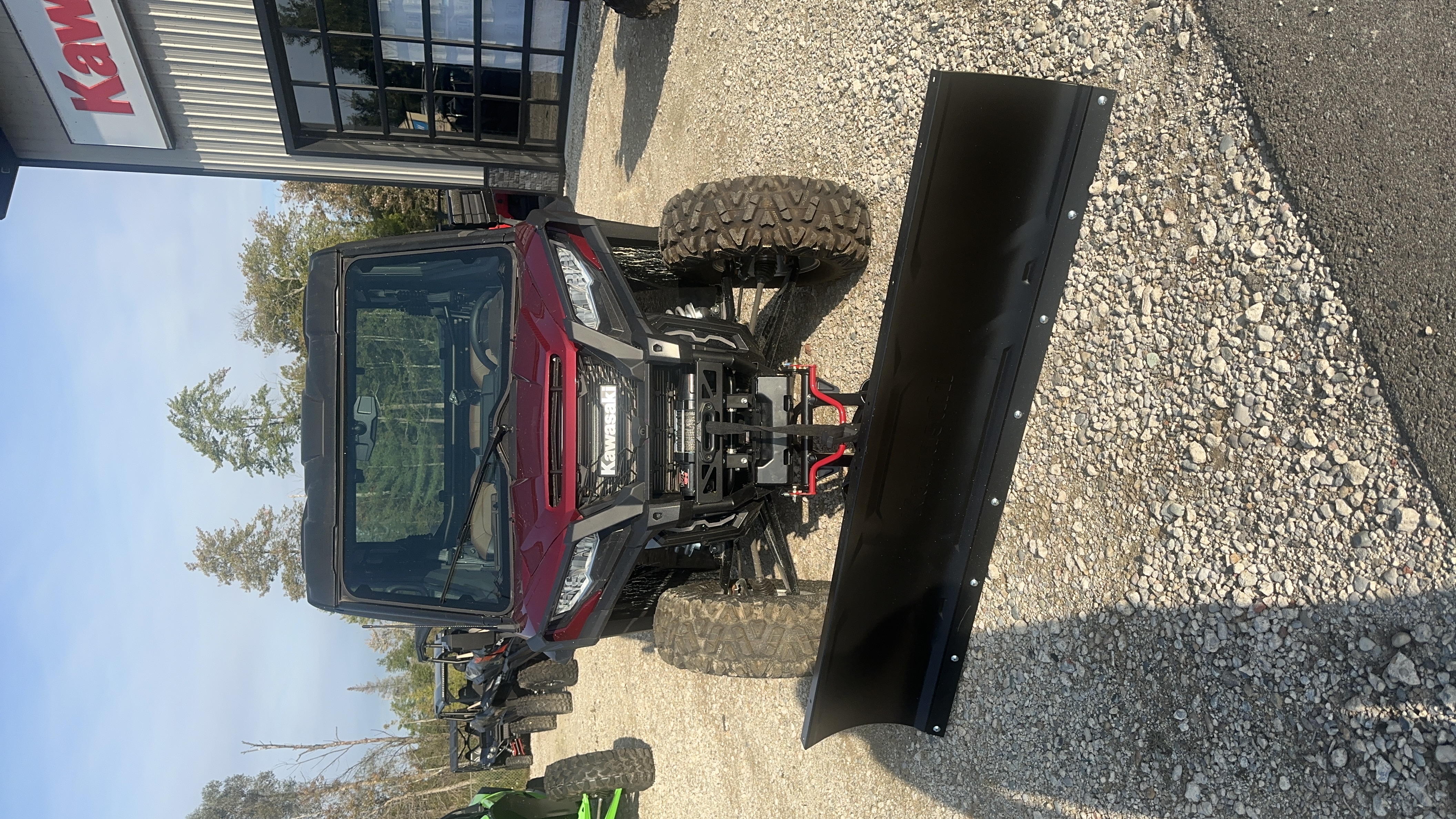 2026 Kawasaki Ridge Crew HVAC Platinum Ranch Edition Metallic Deep Red/Ebony w/ 72" Kawasaki Plow, Side View Mirrors UTV